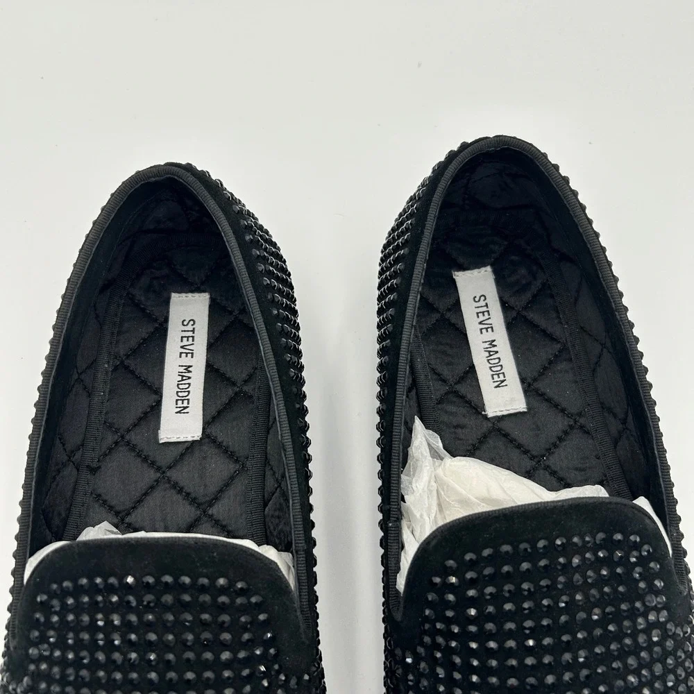 Steve Madden Black Rhinestone Loafers Mens 12 Caviarr Dress Shoes Formal Comfort